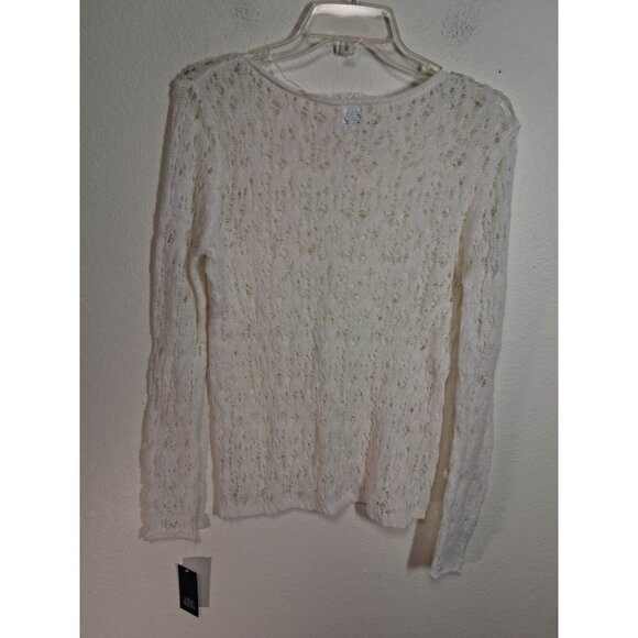 NWT Wild Fable Knit Sweater Top Blouse Business Casual Sheer White Size Large - Picture 2 of 6